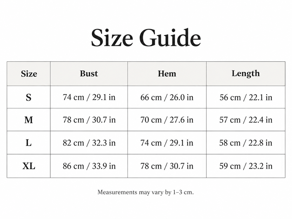 Long Sleeve Top size chart