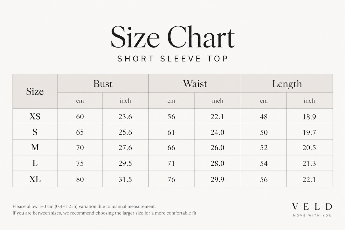 Short Sleeve Top size chart